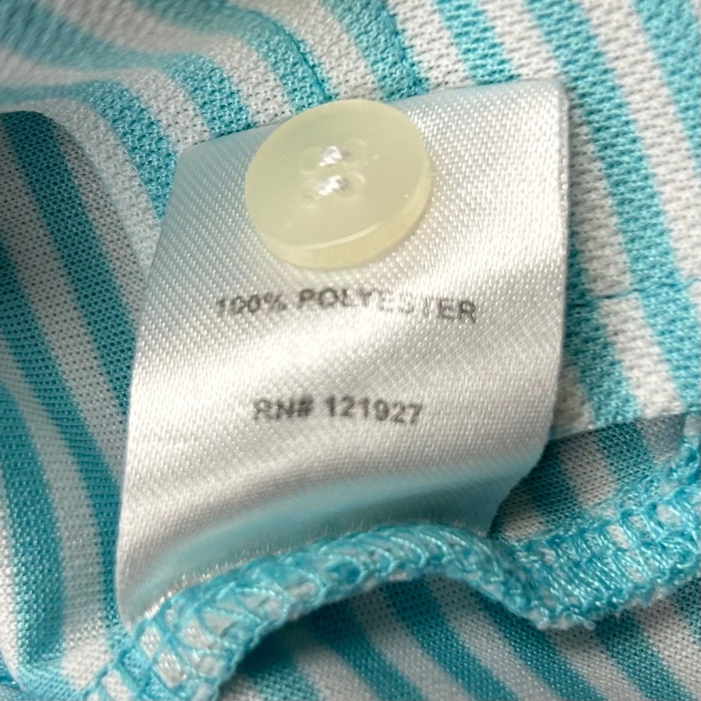 Johnnie-O Polo Shirt Mens L Cayman Teal Striped Prep-Performance Stretch Golf - Picture 5 of 11